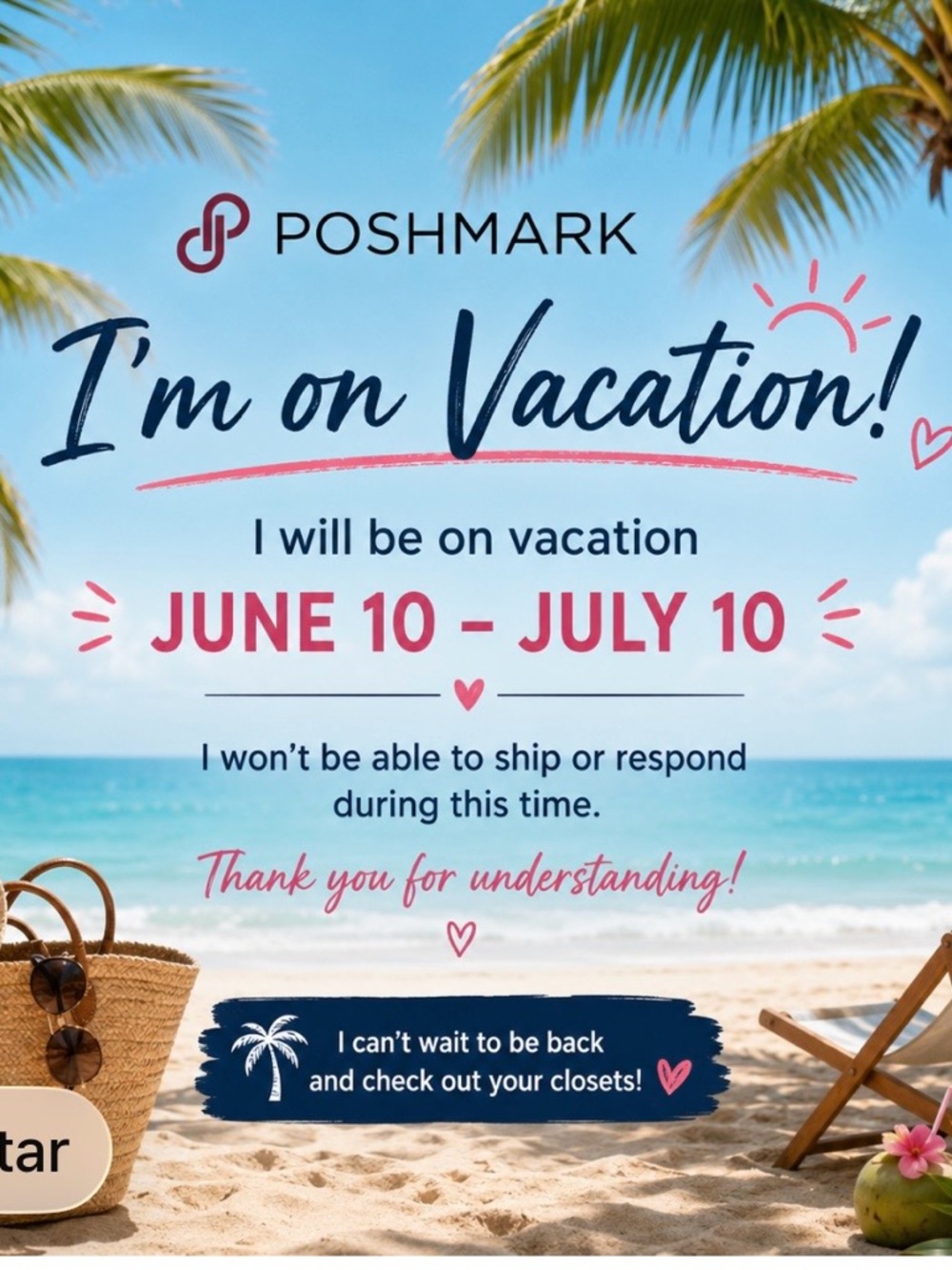 Poshmark 'I'm on Vacation' Beach Graphic Sign - Blue & Pink